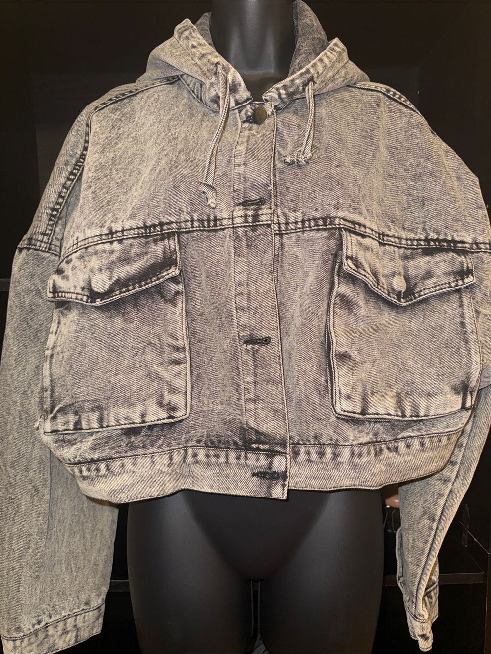 BeYouTy Washed Grey Cropped Hooded Denim Jacket - Unbranded